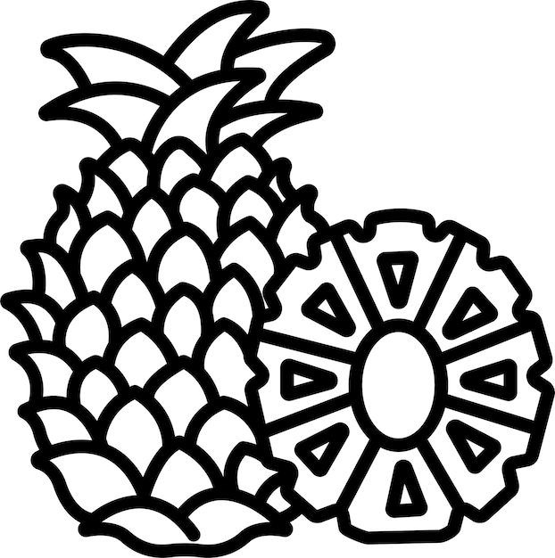 Vettore illustrazione vettoriale del contorno solido delle fette di ananas