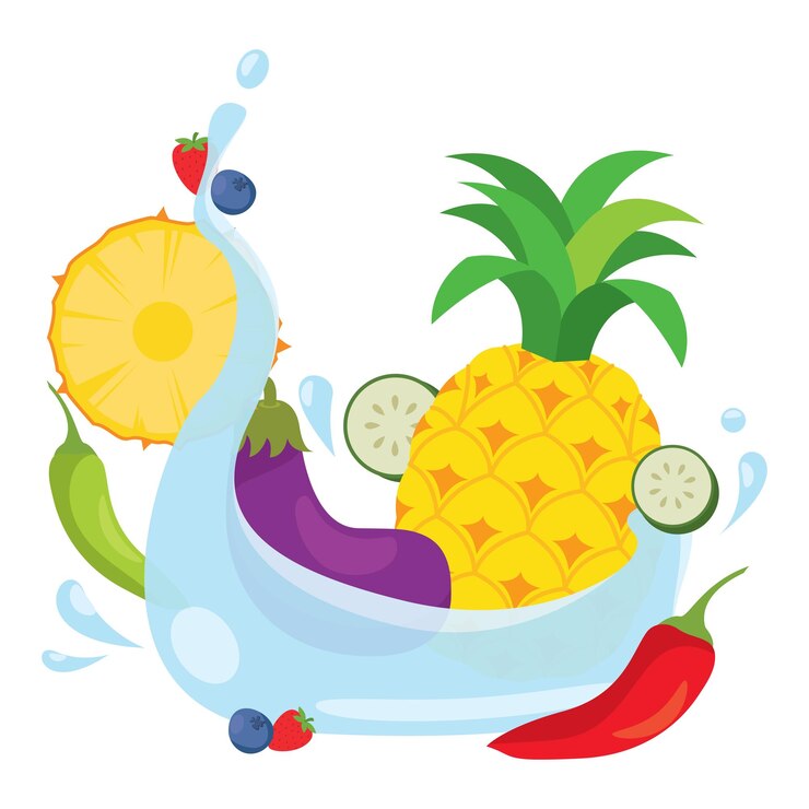 Pineapple splash with cucumber eggplant and chili vector