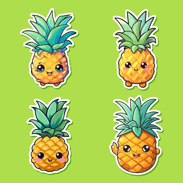 Vector pineapple sticker cool colors kawaii clip art illustration