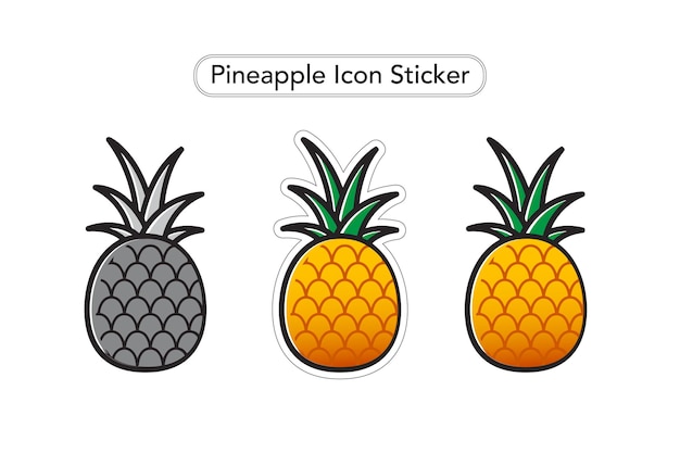 Adesivo di ananas. icone vettoriali di ananas. clip art colorata di frutta. icona in bianco e nero.