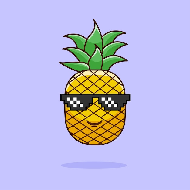 Illustrazione del vettore dell'icona ananas swag ananas con logo cartoon per occhiali da sole