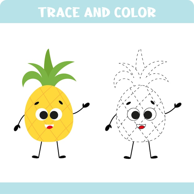 Pineapple Trace the line game for kids Educational activity worksheets