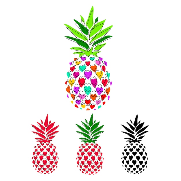 Pineapple tropical fruit sketch black line vector illustration