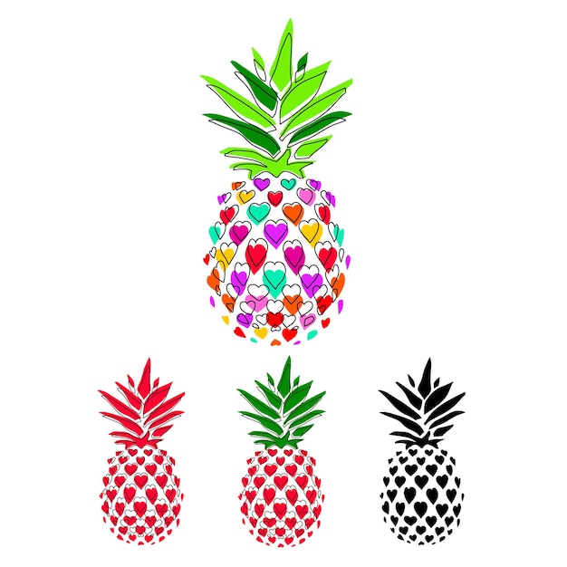 Ananas frutta tropicale schizzo linea nera illustrazione vettoriale