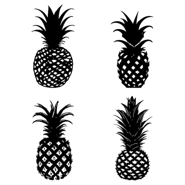 Pineapple vector set Pineapple black vector silhouette on white background