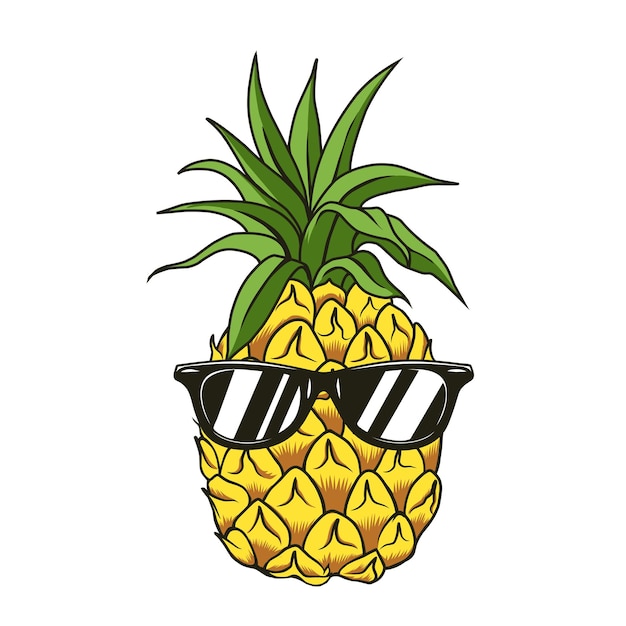 Pineapple with eyeglasses on a white background