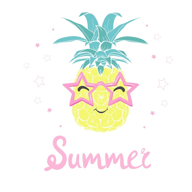 Vector pineapple with glasses design exotic background food fruit illustration