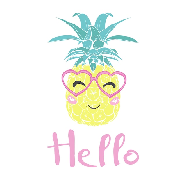 Vector pineapple with glasses design exotic background food fruit illustration