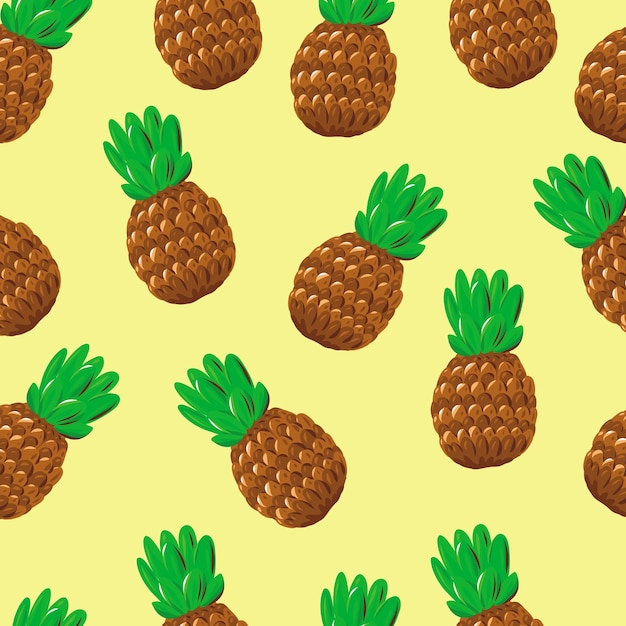 Pineapple on a yellow background.Seamless pattern. Vector illustration