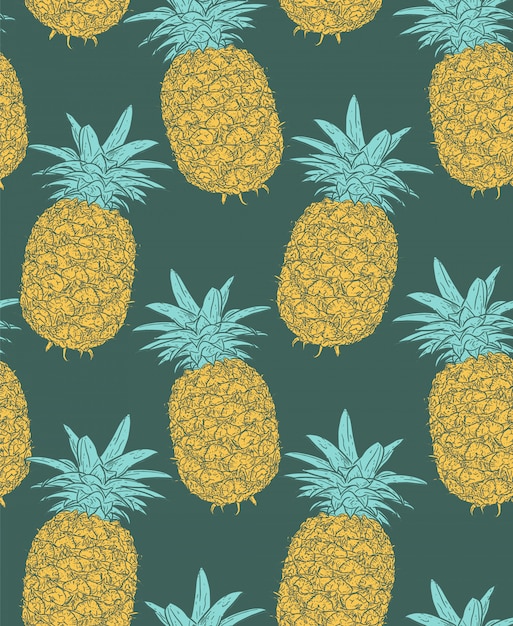  pineapples hand drawn sketch.   seamless pattern.