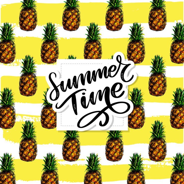 Vector pineapples seamless pattern , summer time lettering