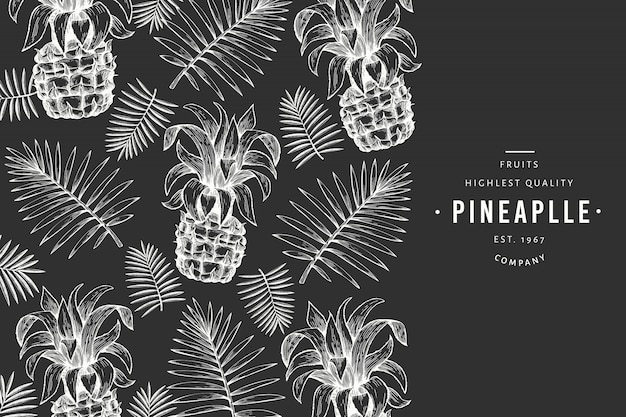 Vector pineapples and tropical leaves template.