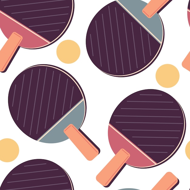 Ping pong ball and racket vector cartoon seamless pattern