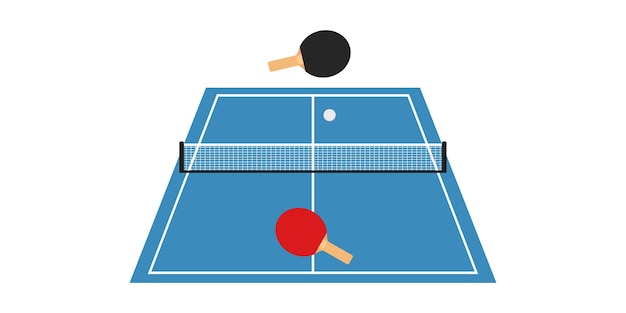 Ping pong game vector illustration. blue ping pong table on white background.