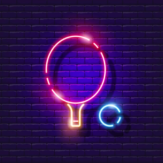 Ping pong neon icon Table tennis racket and ball Vector illustration for design Sports concept