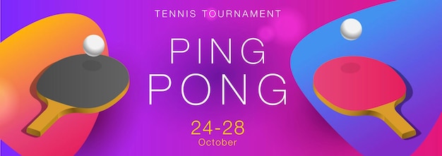 Vector ping pong of tafeltennis toernooi poster sjabloon met ballen en rackets moderne afbeelding