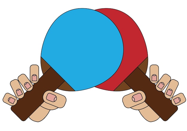 Ping pong rackets in handen foto geïsoleerd op een witte achtergrond in cartoon stijl in vector graphic