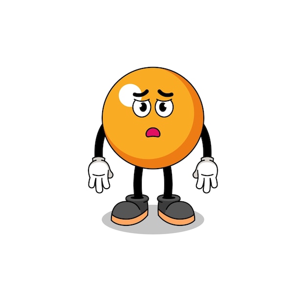 Pingpongbal cartoon afbeelding met droevig gezicht karakter ontwerp