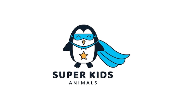 Pinguïn als superheld schattige cartoon logo vectorillustratie