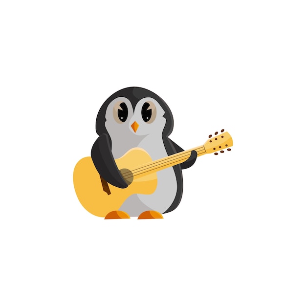 Pinguïn die gitaar speelt illustratie sjabloonontwerp