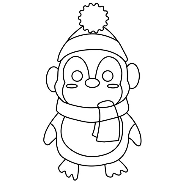 Pinguïn in een hoed en sjaal met een pom pom erop.