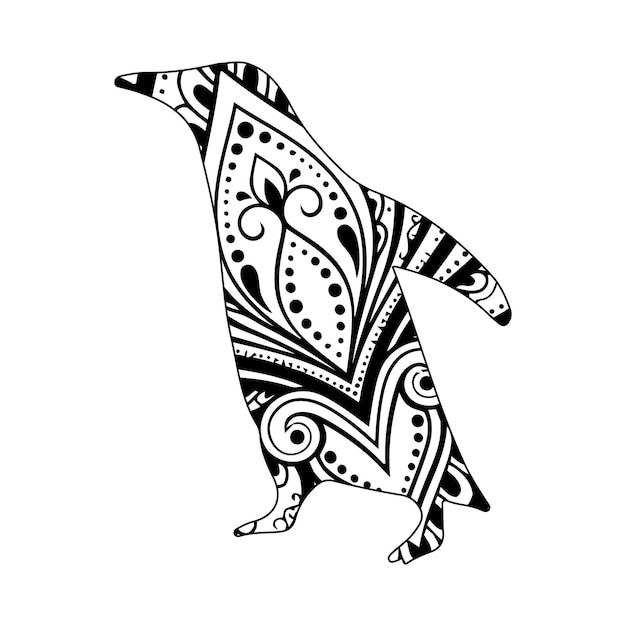 Pinguïn mandala kleurplaat voor kinderen en volwassenen lijn kunst ontwerp stijl vectorillustratie.