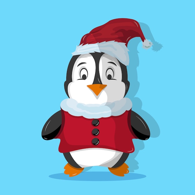 Pinguïn met kerstmanpak en rode kerstmuts