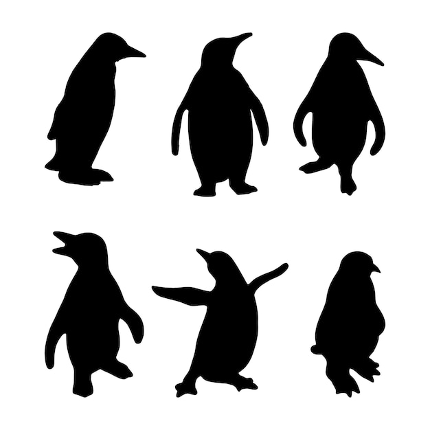 Pinguïn silhouet set collectie geïsoleerd zwart op witte achtergrond vector illustratie