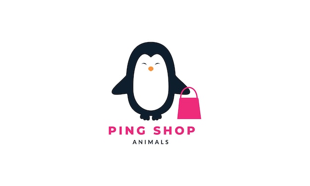 Pinguïn winkelen schattig cartoon logo vector illustratie ontwerp