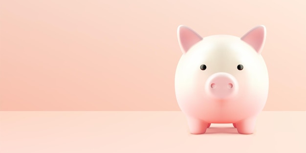 Pink 3d piggy bank symbol of profit savings and financial growth isolated on studio background realistic vector illustration Funny pig banner with copy space finance investment economy fund income