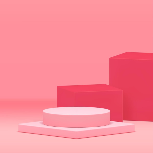 Розовый 3D-подиумный пьедестал элегантный геометрический дисплей для демонстрации продукта реалистичная векторная иллюстрация