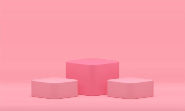 Розовый 3D-подиум в квадрате три пьедестала декоративная экспо-платформа премиум-студия фон вектор