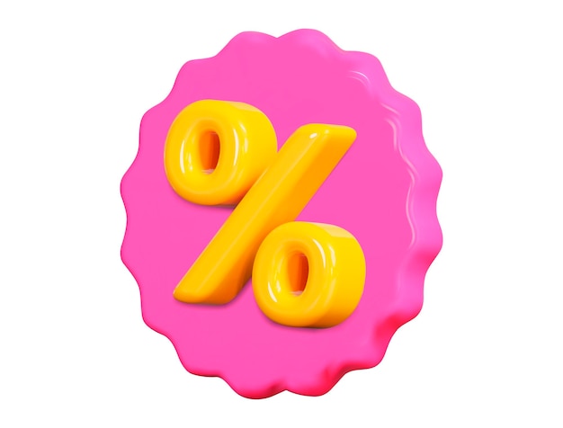 pink 3d rounded coupon with yellow discount on isolated background cartoon style voucher gift vector illustration