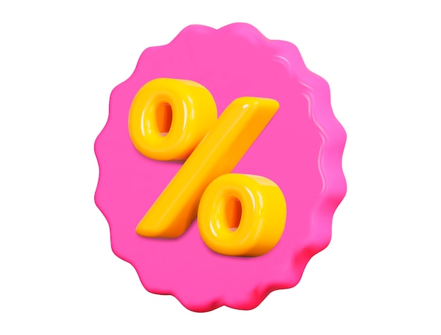 Vettore coupon rosa arrotondato 3d con sconto giallo su sfondo isolato buono regalo in stile cartone animato illustrazione vettoriale