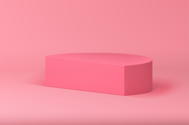 Stand promozionale podio semicerchio rosa 3d per prodotti cosmetici di bellezza femminile mostra illustrazione vettoriale realistica vetrina con piedistallo circolare moderno ed elegante neutro per la pubblicità commerciale di vendita