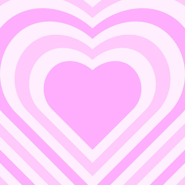 Pink aesthetic hearts background. Heart shaped concentric stripes in retro groovy style