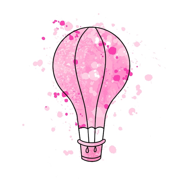 Pink air balloon watercolor digital tracing illustration