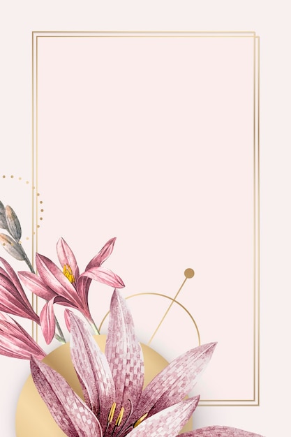 Розовый амариллис узор с золотой рамкой вектор