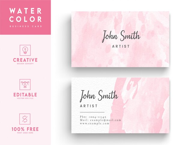 Vector pink artistic watercolor business card