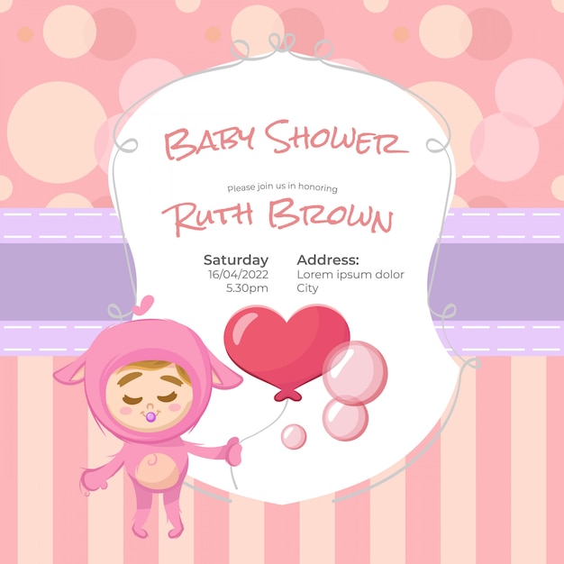 Vector pink baby shower design for girl