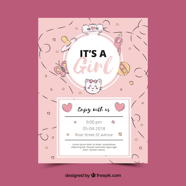 Vector pink baby shower invitation template