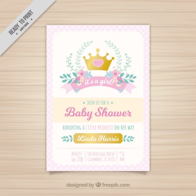 Pink baby shower invitation with a princess crown