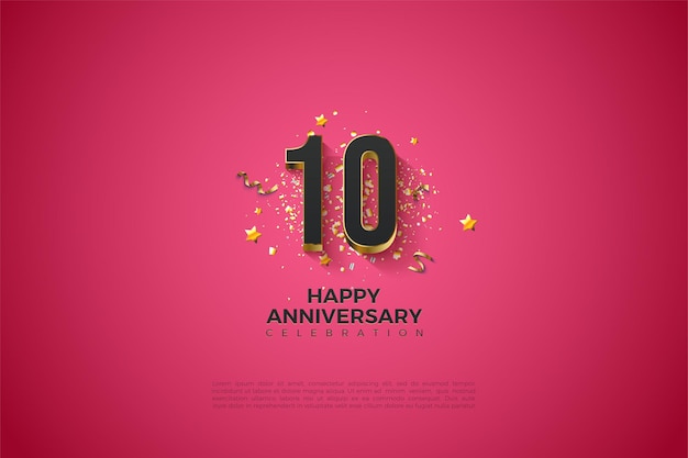 Pink background for 10th anniversary with black numbers in gold plated