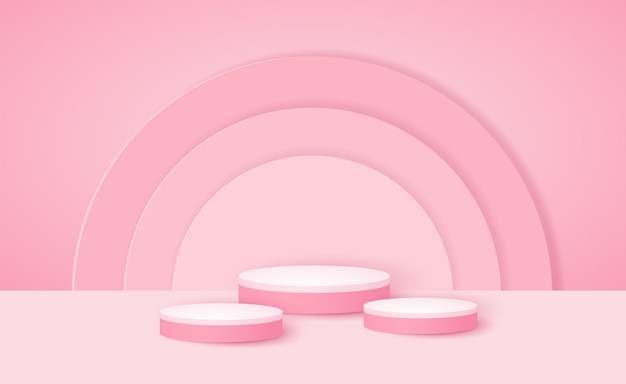 ベクトル ピンクの背景と製品プレゼンテーションのブランディング パッケージとプロモーション ベクトル イラスト デザイン用のスタンドまたは表彰台の表示