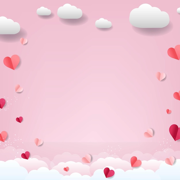 Pink Background And Clouds With Hearts