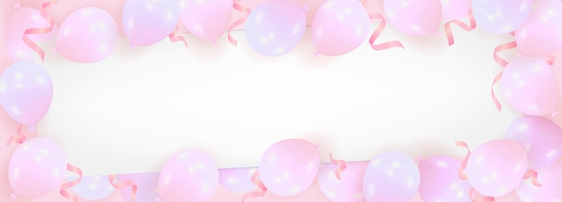 Vector pink background from realistic air balloons with a blank sheet of paper