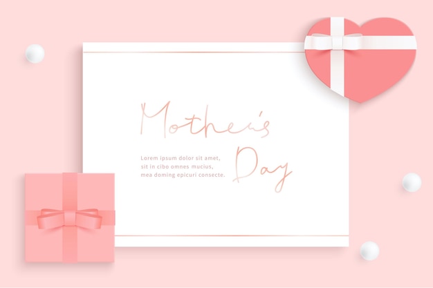 Розовый фон открытки ко дню матери с подарочными коробками