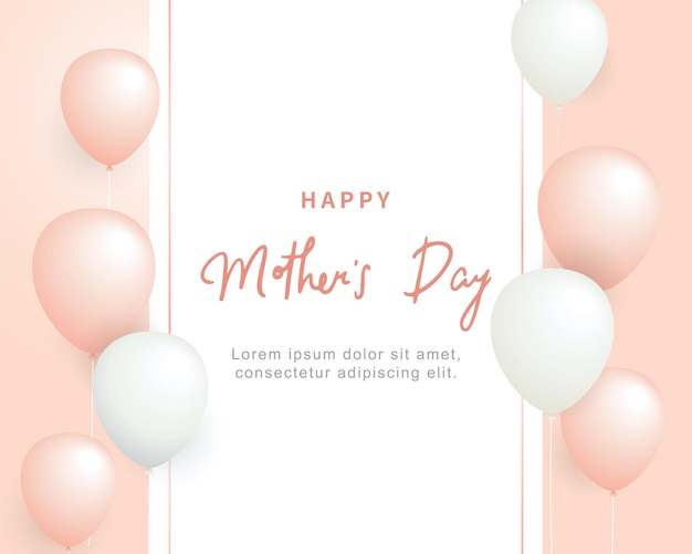 Pink background of Mothers day card with balloons