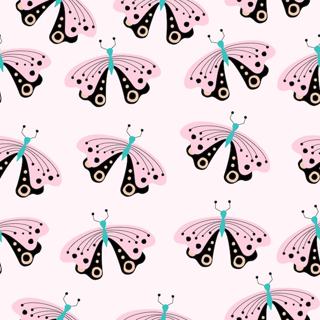 A pink background seamless pattern with butterflies