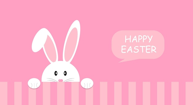 A pink background with a bunny and the words happy easter on it.